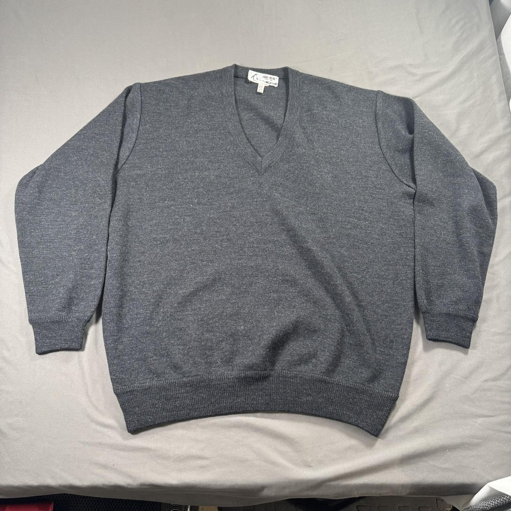 Penguin Pure Wool Sweater Mens Extra Large Charcoal Gray V Neck Knit Pullover